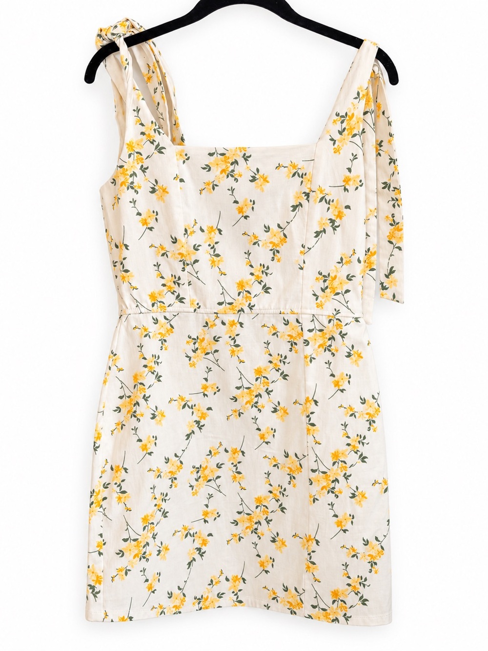 Trixxi Yellow Floral Tie-Shoulder Mini Dress on Cream